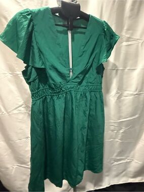 a new day Emerald Green V-Neck Ruffle Sleeve Mini Dress